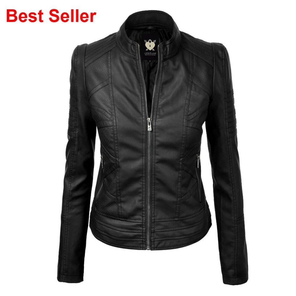 Slim Fit Vegan Leather Moto Jacket - PU Biker Motorcycle Coat